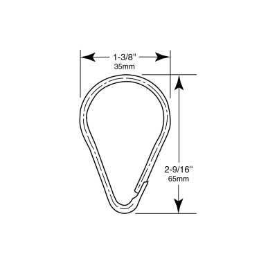 Line drawing showing the dimensions of a hook included in the Bobrick Shower Curtain Hook Set 204-1.