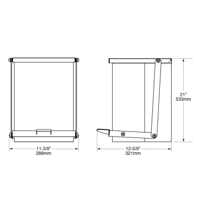 Line drawing of Bobrick Foot-Operated Waste Receptacle B-220816.