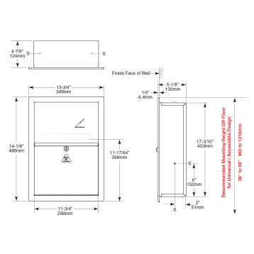 Bobrick Recessed Sharp Disposal B-35016 - Partition Plus