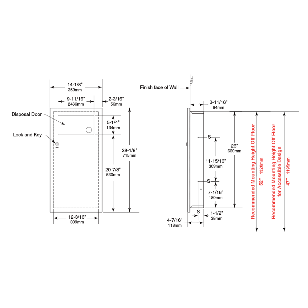 Bobrick Recessed Waste Disp. with Door B-35633 - Partition Plus