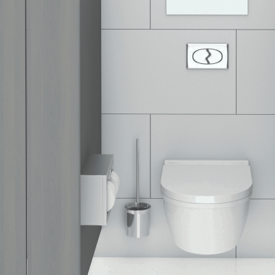 Photographic rendering of the Bobrick Surface-Mounted Multi-Roll Toilet Tissue Dispenser B-3588 installed.