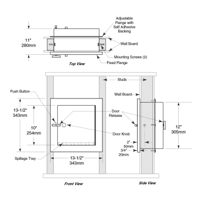 Line drawing of Bobrick Recessed Heavy Duty Specimen Pass-Through Cabinet B-50517.