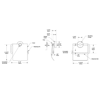 Line drawing of the Bobrick Cubicle Collection Toilet Tissue Dispenser with Hood B-546.