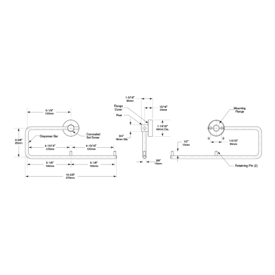 Line drawing of the Bobrick Cubicle Collection Double Toilet Tissue Dispenser B-547.