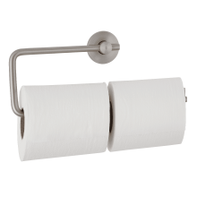 Photograph of the Bobrick Cubicle Collection Double Toilet Tissue Dispenser B-547, with paper.