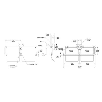 Line drawing of Bobrick Cubicle Collection Double Toilet Tissue Dispenser with Hoods B-548.