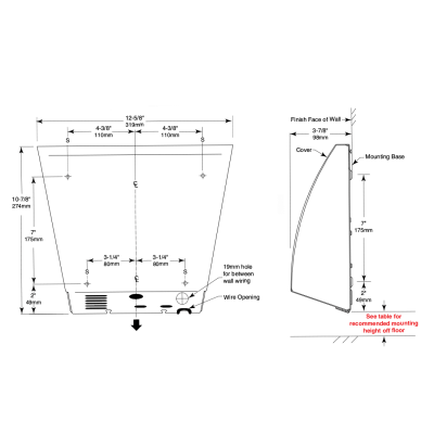 Line drawing of Bobrick InstaDry Hand Dryer B-7125.