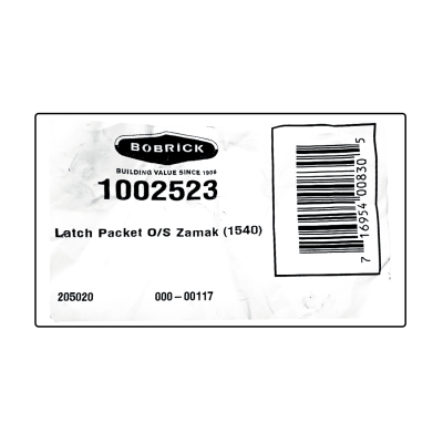 Scanned packaging of the Bobrick Out-Swing Latch Packet - 1002523.