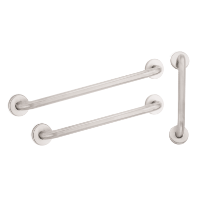 Composite image of three grab bars against a white background: (1) 18" bar, (1) 36" bar, and (1) 42" bar.