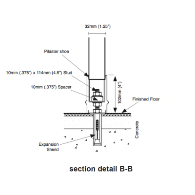 Sectional detail of Hadrian floor-mounted urinal screen.