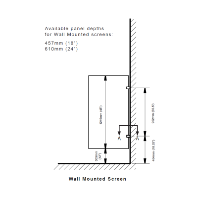 Elevation line drawing of Hadrian wall-hung urinal screen.