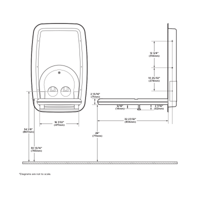 Diagram showing Koala Kare KB311-SSRE vertical recess-mount baby changing station when open.