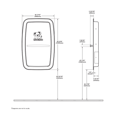 Diagram showing Koala Kare KB311-SSRE vertical recess-mount baby changing station.