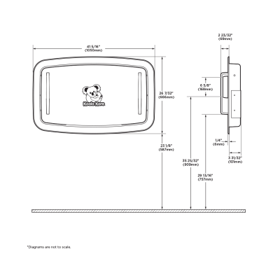 Diagram showing Koala Kare KB310-SSRE horizontal recessed baby changing station.