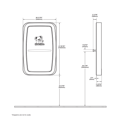 Diagram showing Koala Kare KB311-SSWM vertical surface-mount baby changing station dimensions.