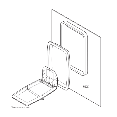 Positioning Koala Kare KB311-SSWM vertical surface-mount baby changing station on bathroom wall.