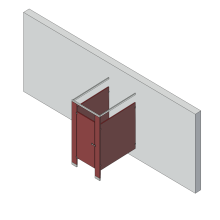 An isometric view of a standard 1 stall, free standing left hand toilet partition layout