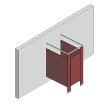 An isometric view of a standard 1 stall, free standing right hand toilet partition layout