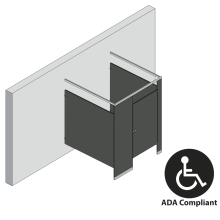 An isometric view of a ADA 1 stall, free standing right hand toilet partition layout