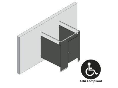 An isometric view of a ADA 1 stall, free standing right hand toilet partition layout