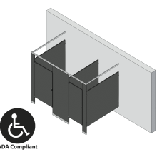 An isometric view of a ADA 2 stalls, free standing left hand toilet partition layout