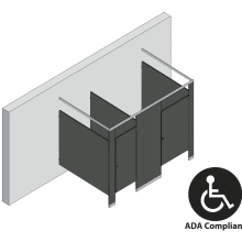 An isometric view of a ADA 2 stalls, free standing right hand toilet partition layout