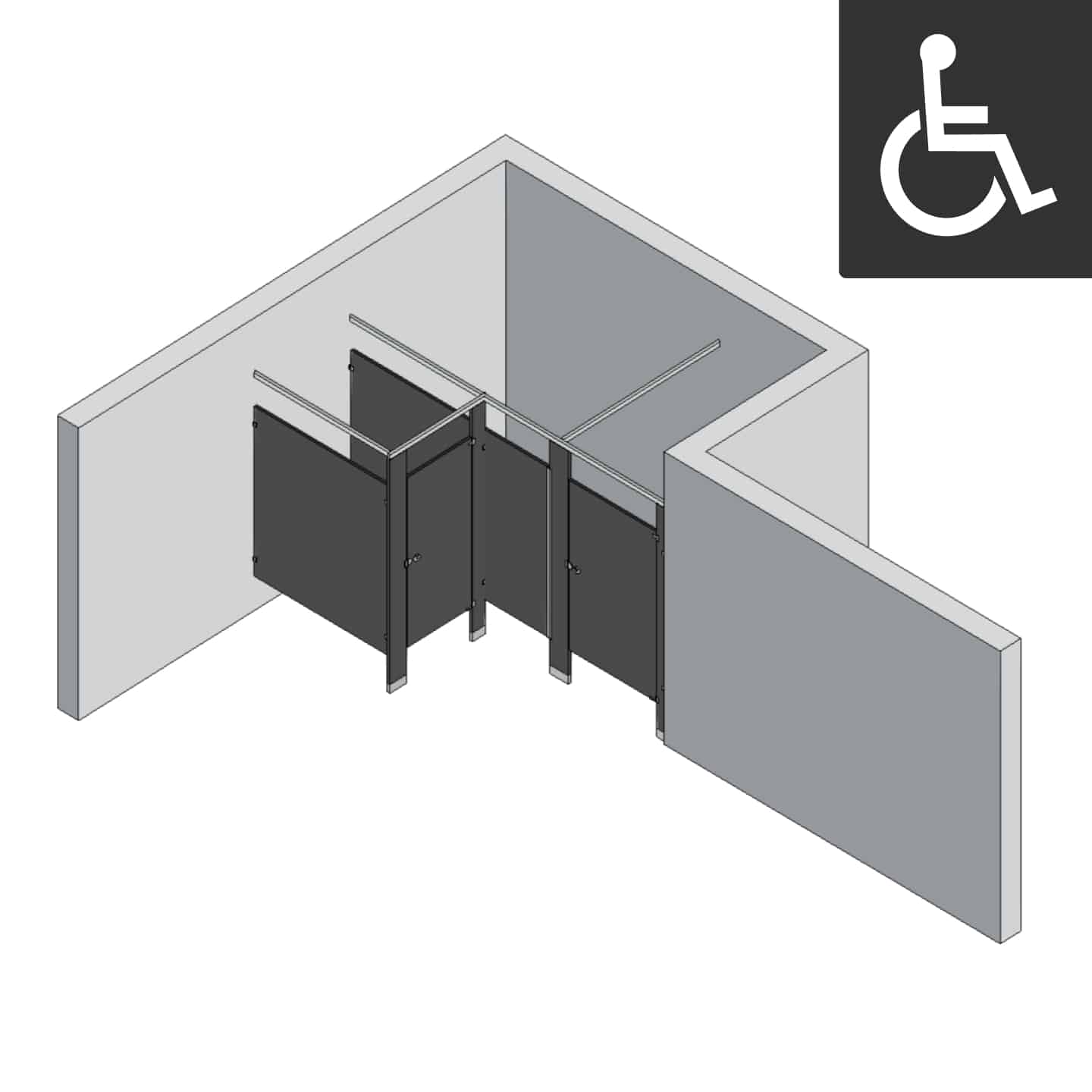 Bathroom Partitions - 2 Stalls - Right Hand Alcove ADA