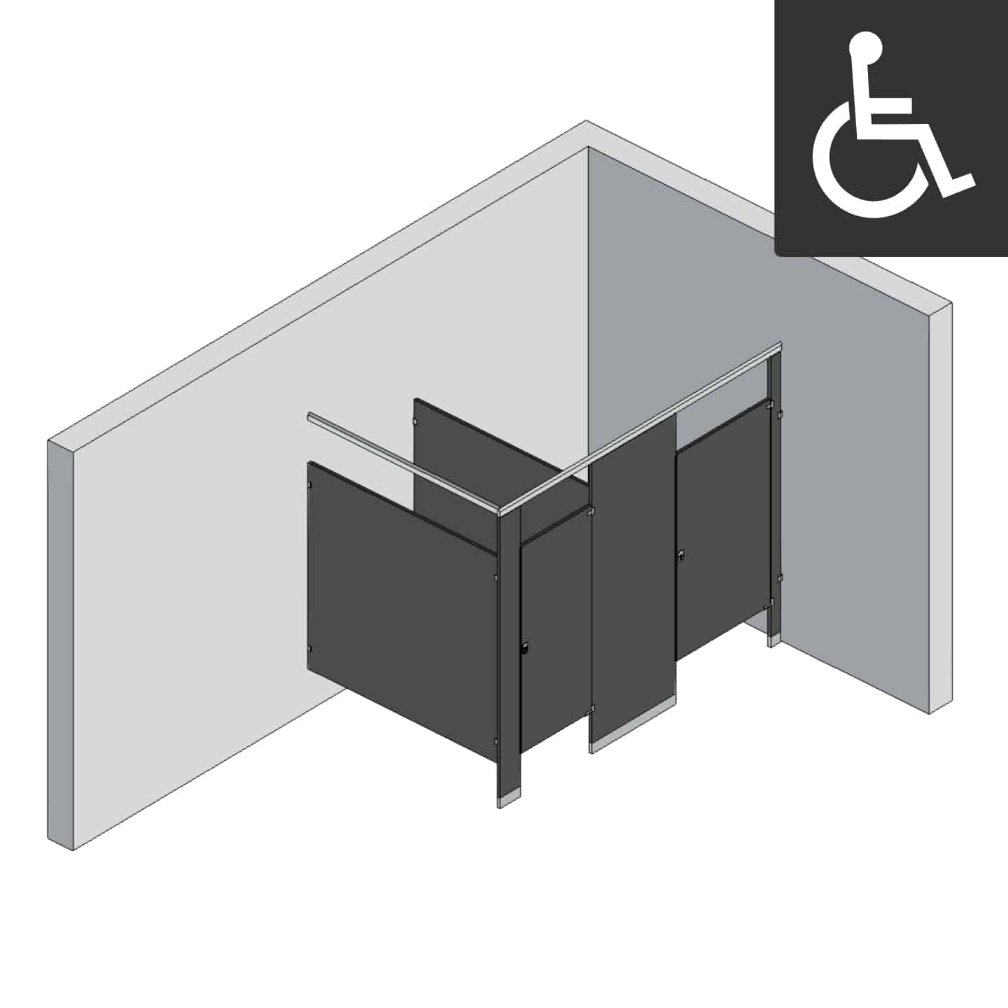 Bathroom Partitions - 2 Stalls - Right Hand In Corner ADA