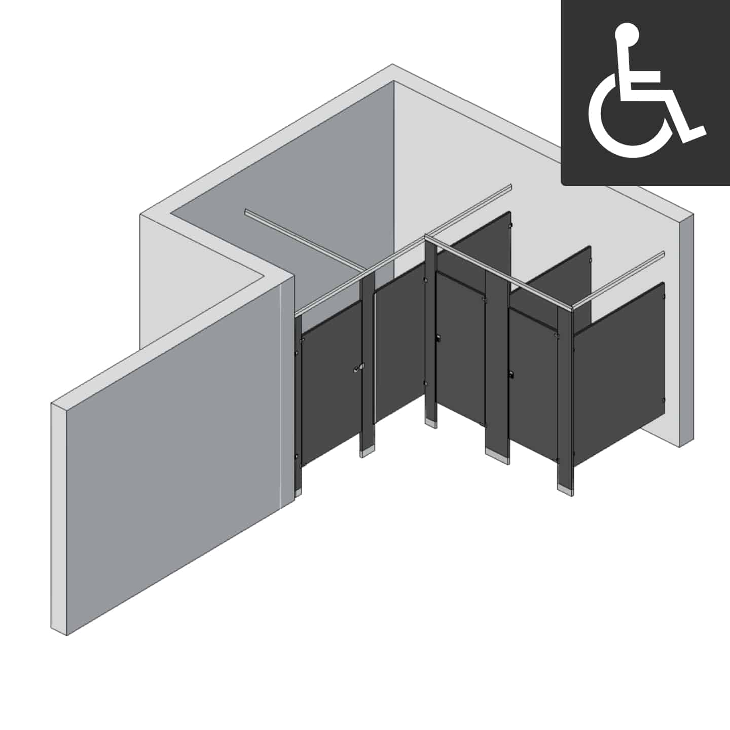 Bathroom Partitions - 3 Stalls - Left Hand Alcove ADA