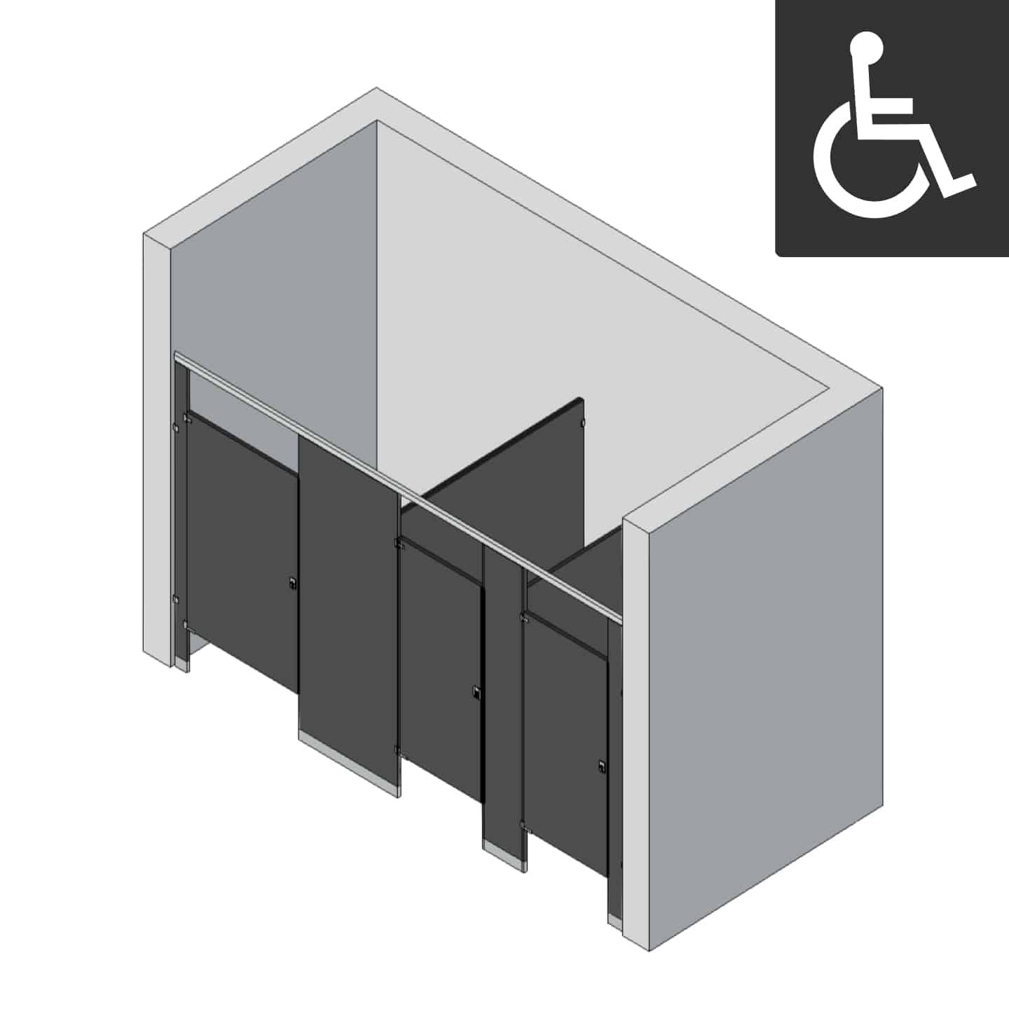 Bathroom Partitions - 3 Stalls - Left Hand Between Walls ADA