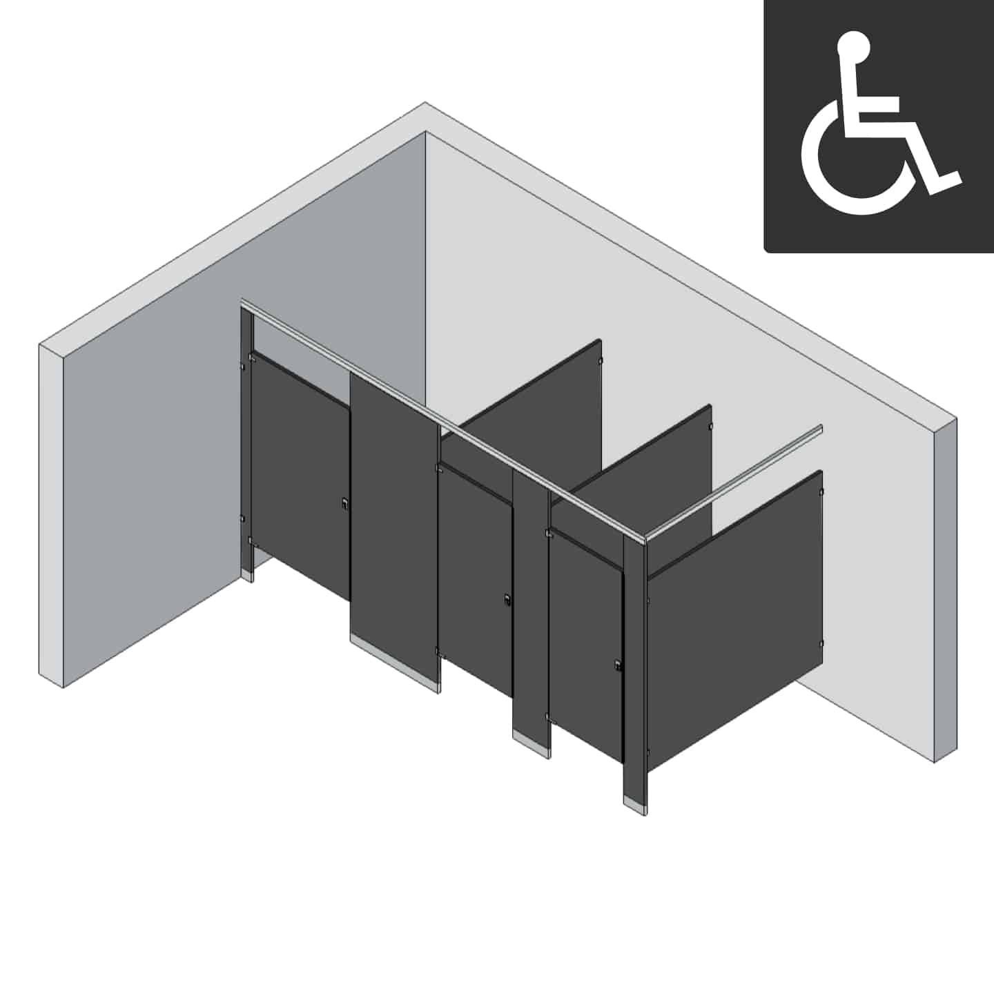 Bathroom Partitions - 3 Stalls - Left Hand In Corner ADA