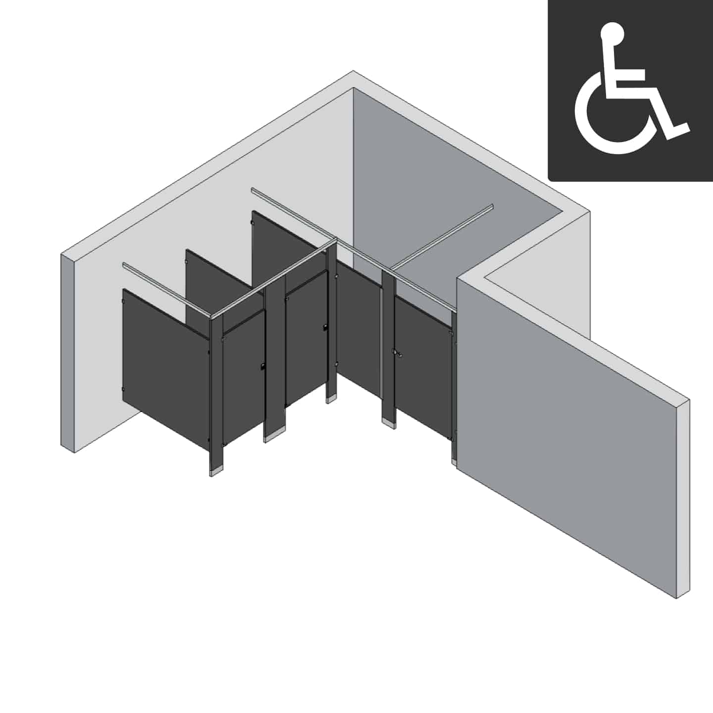 Bathroom Partitions - 3 Stalls - Right Hand Alcove ADA