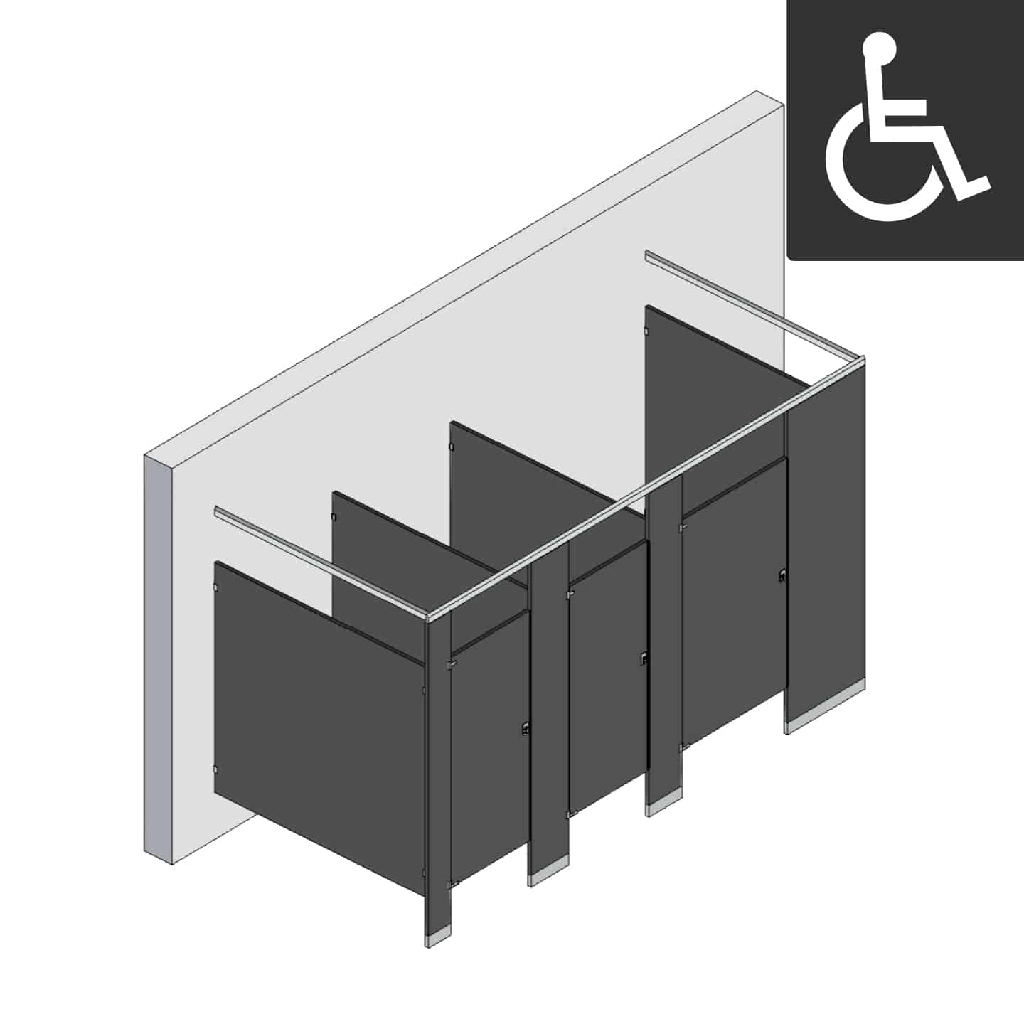 Bathroom Partitions - 3 Stalls - Right Hand Free Standing ADA