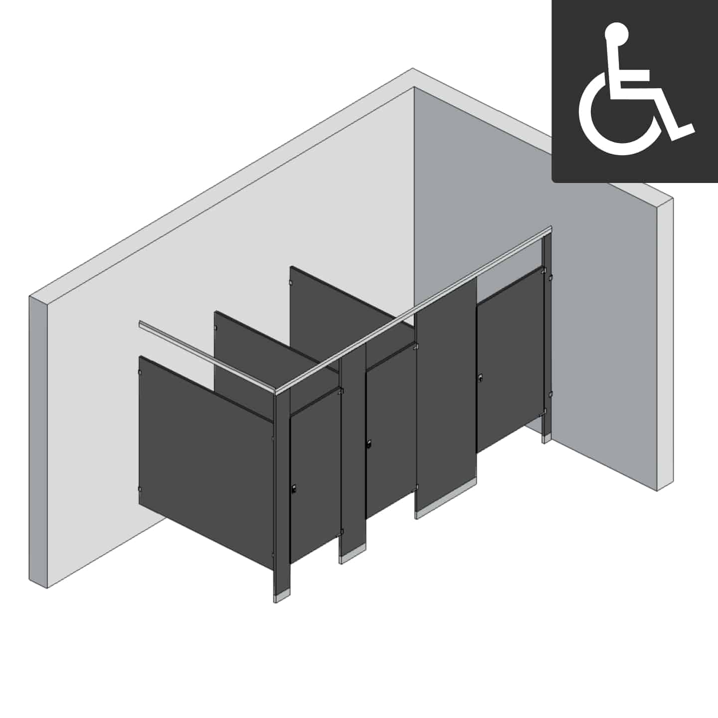 Bathroom Partitions - 3 Stalls - Right Hand In Corner ADA