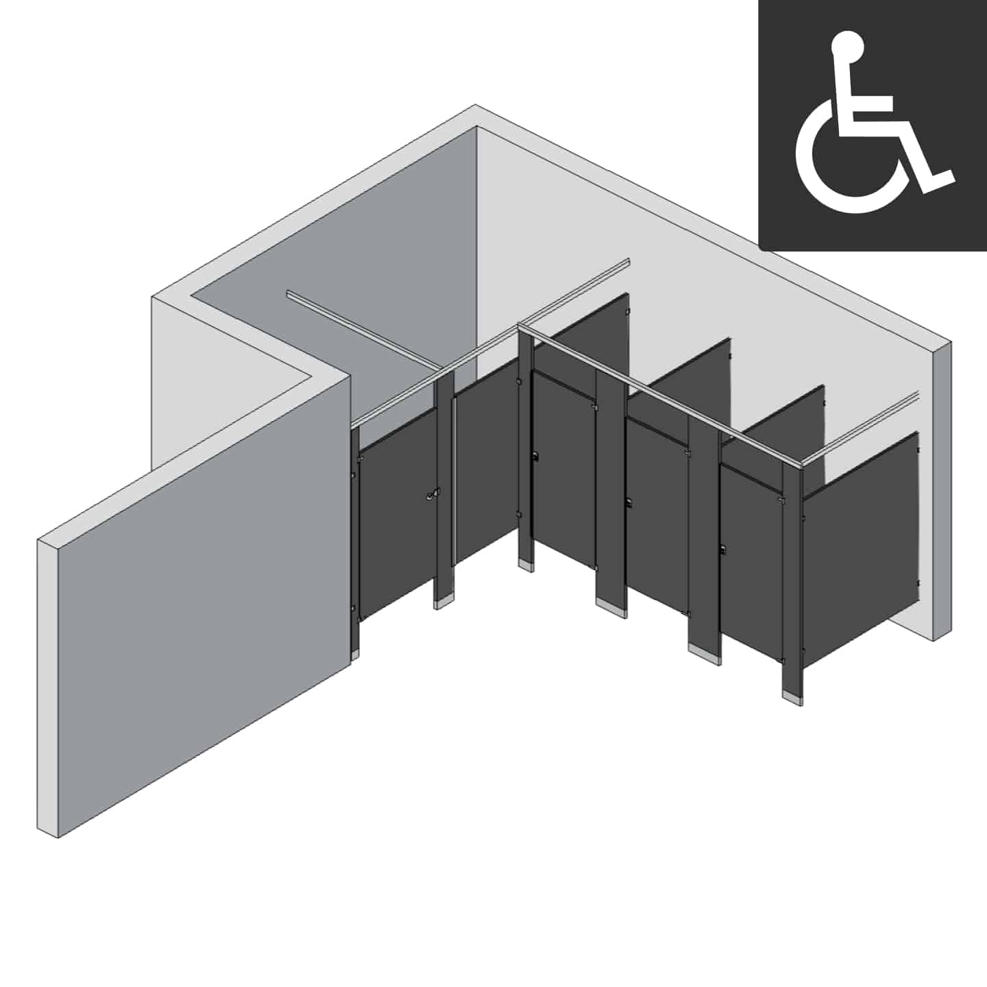 Bathroom Partitions - 4 Stalls - Left Hand Alcove ADA