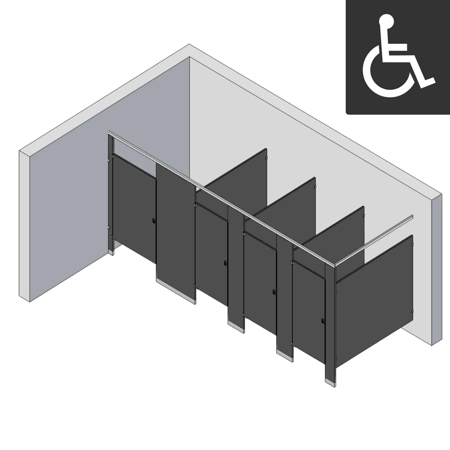 Bathroom Partitions - 4 Stalls - Left Hand In Corner ADA