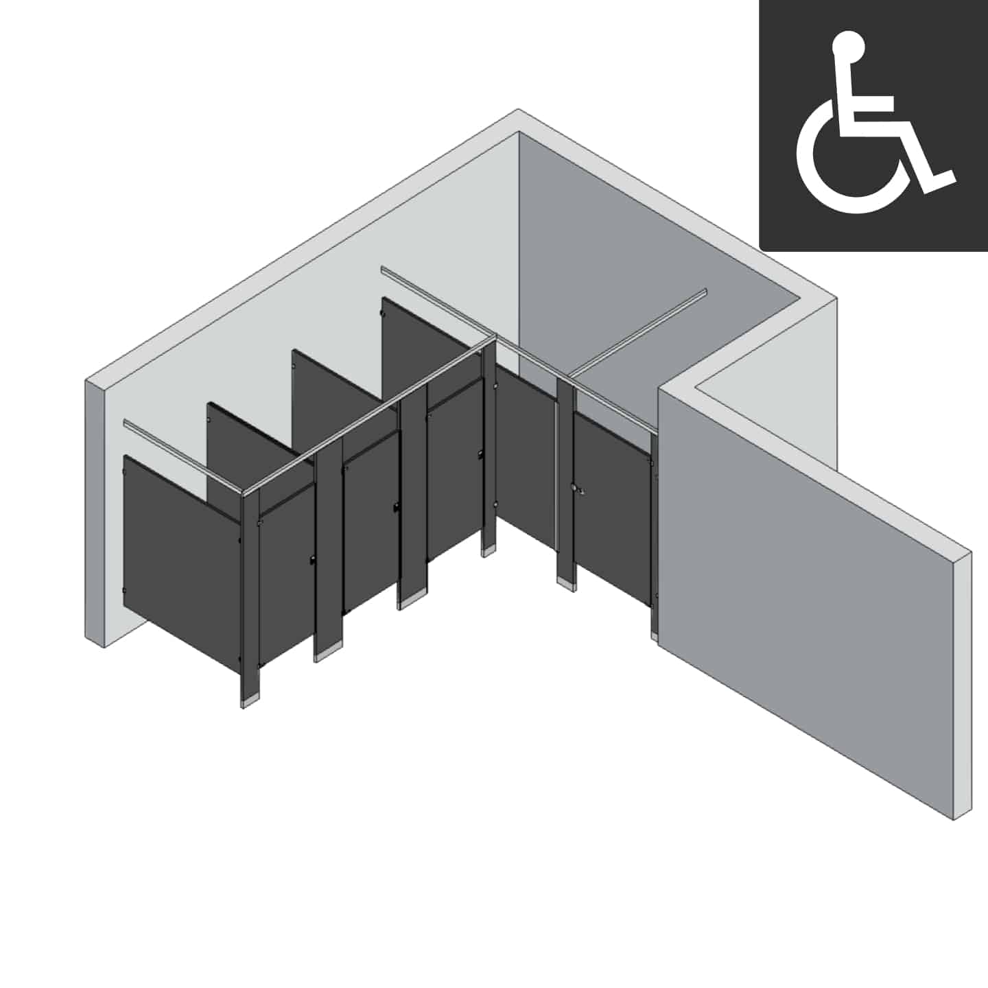 Bathroom Partitions - 4 Stalls - Right Hand Alcove ADA