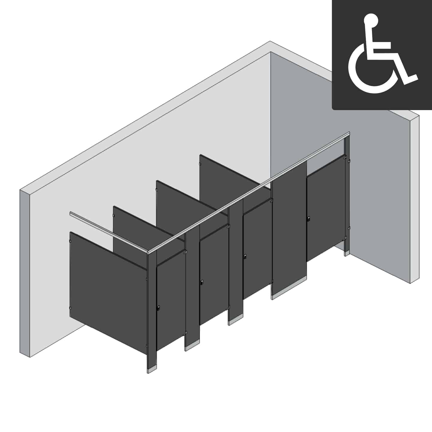 Bathroom Partitions - 4 Stalls - Right Hand In Corner ADA