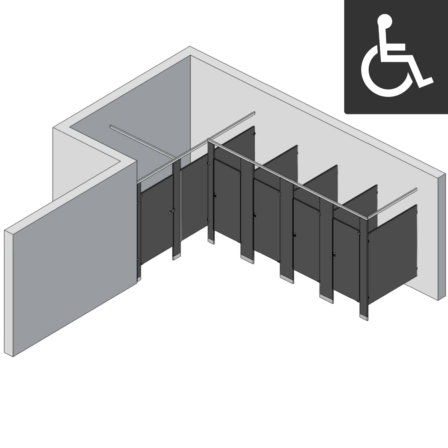Bathroom Partitions - 5 Stalls - Left Hand Alcove ADA
