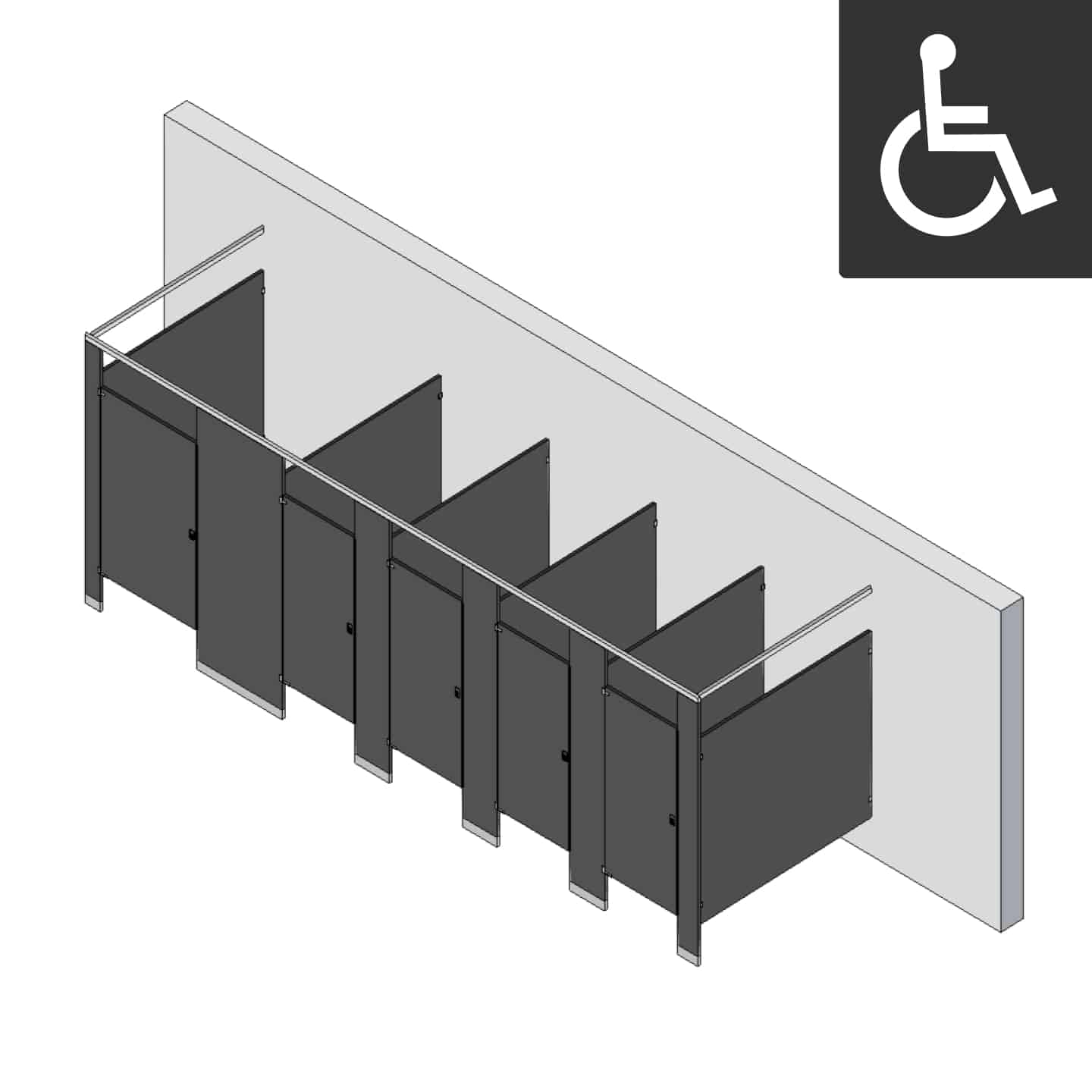 Bathroom Partitions - 5 Stalls - Left Hand Free Standing ADA