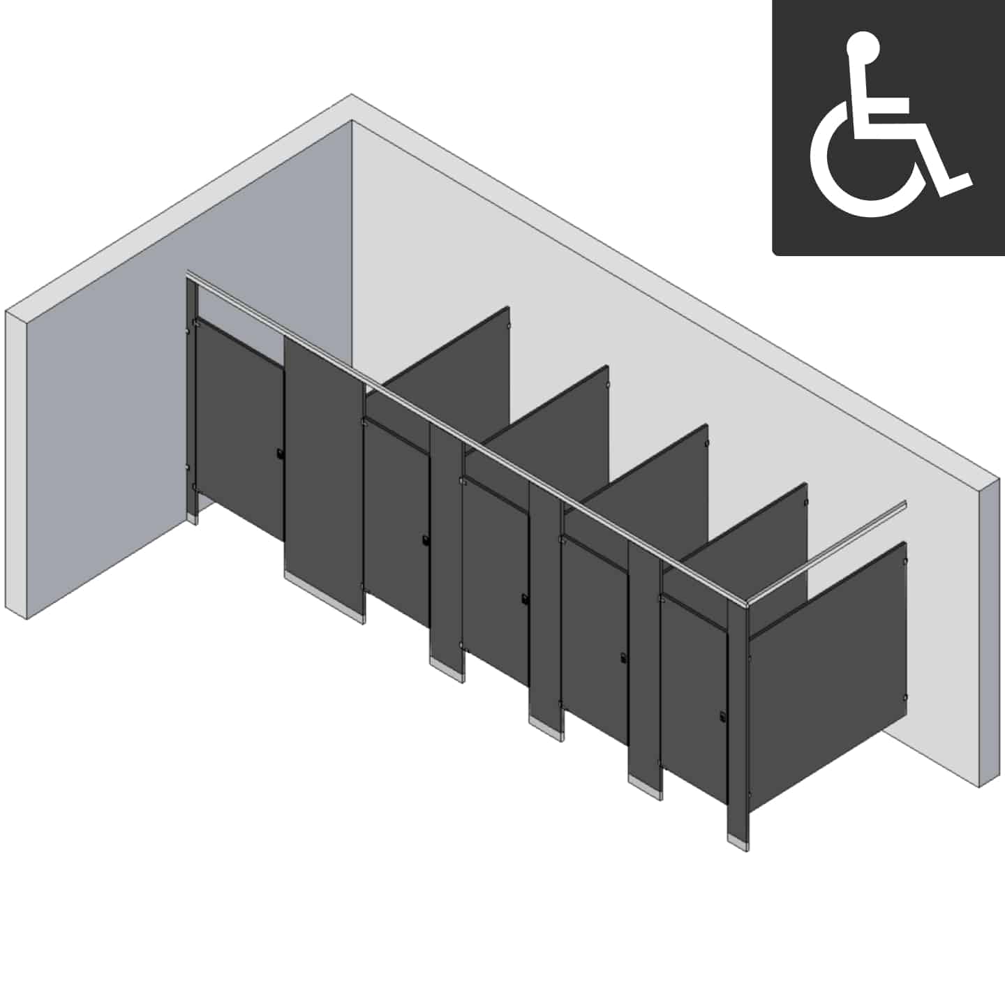 Bathroom Partitions - 5 Stalls - Left Hand In Corner ADA
