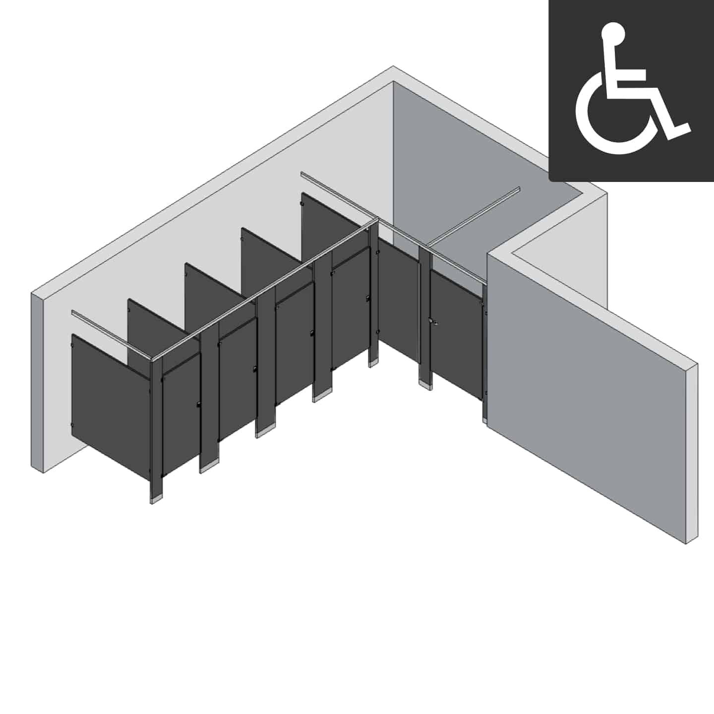 Bathroom Partitions - 5 Stalls - Right Hand Alcove ADA