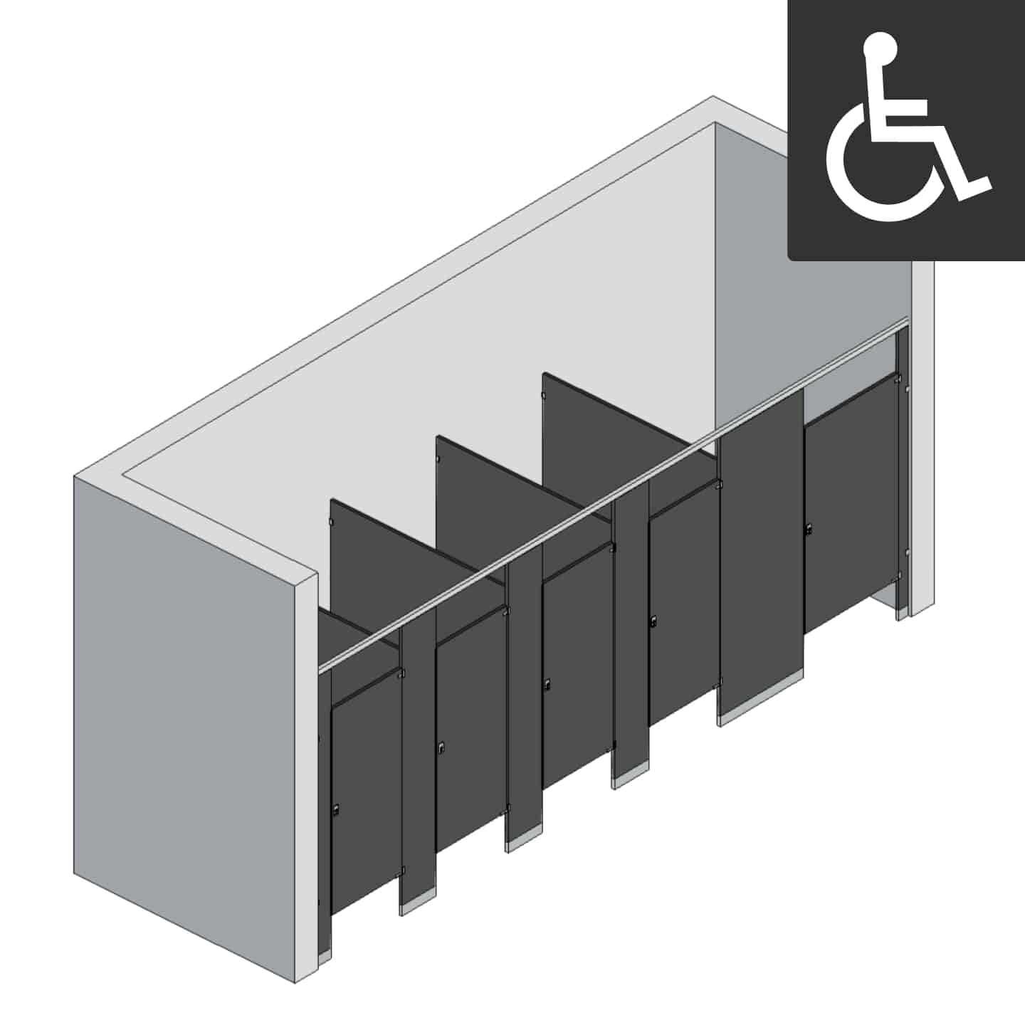 Bathroom Partitions - 5 Stalls - Right Hand Between Walls ADA