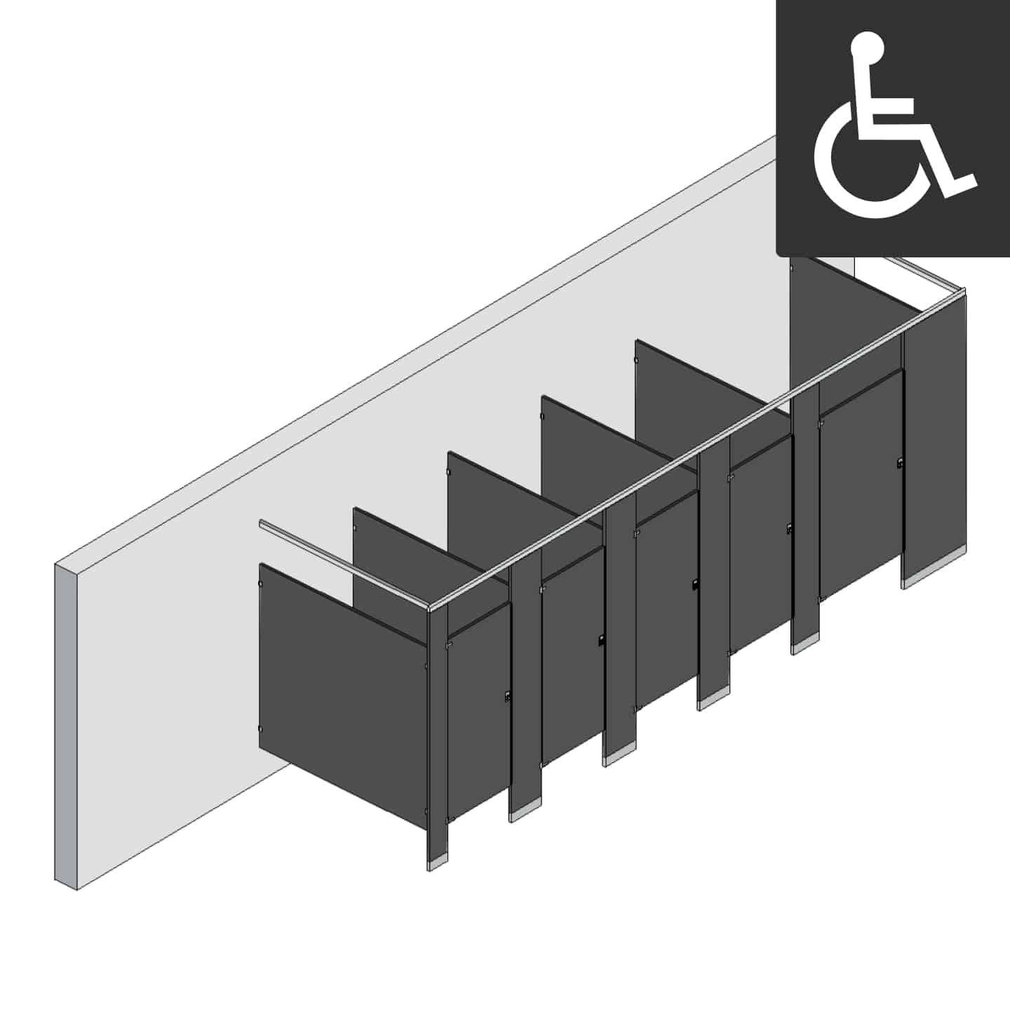 Bathroom Partitions - 5 Stalls - Right Hand Free Standing ADA