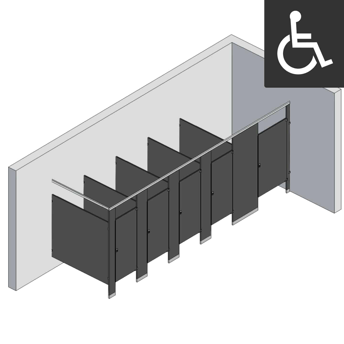 Bathroom Partitions - 5 Stalls - Right Hand In Corner ADA