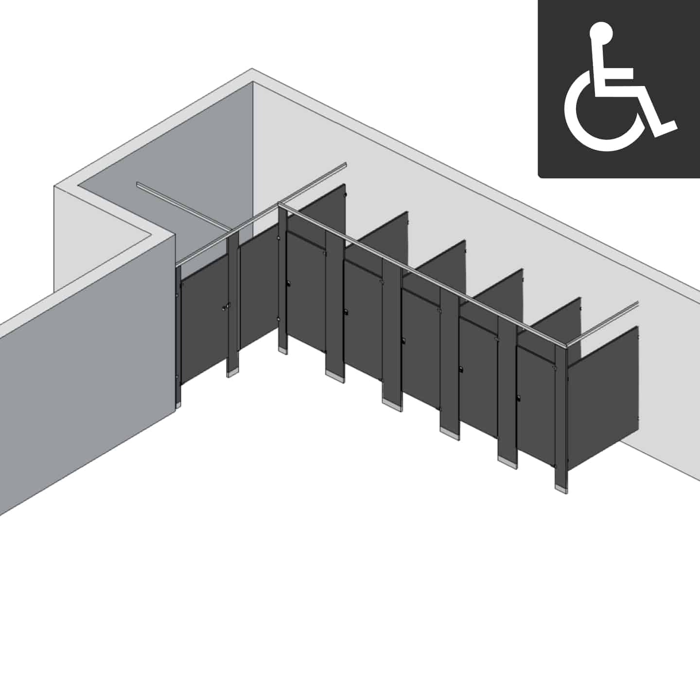 Bathroom Partitions - 6 Stalls - Left Hand Alcove ADA