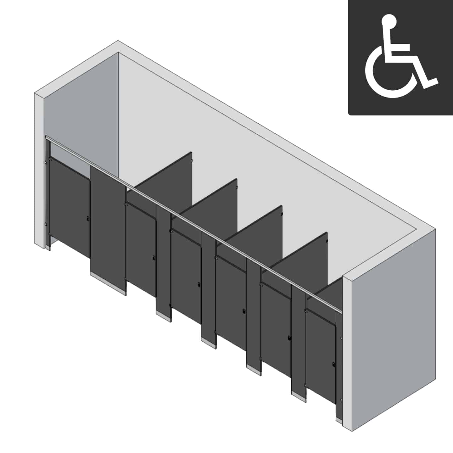 Bathroom Partitions - 6 Stalls - Left Hand Between Walls ADA