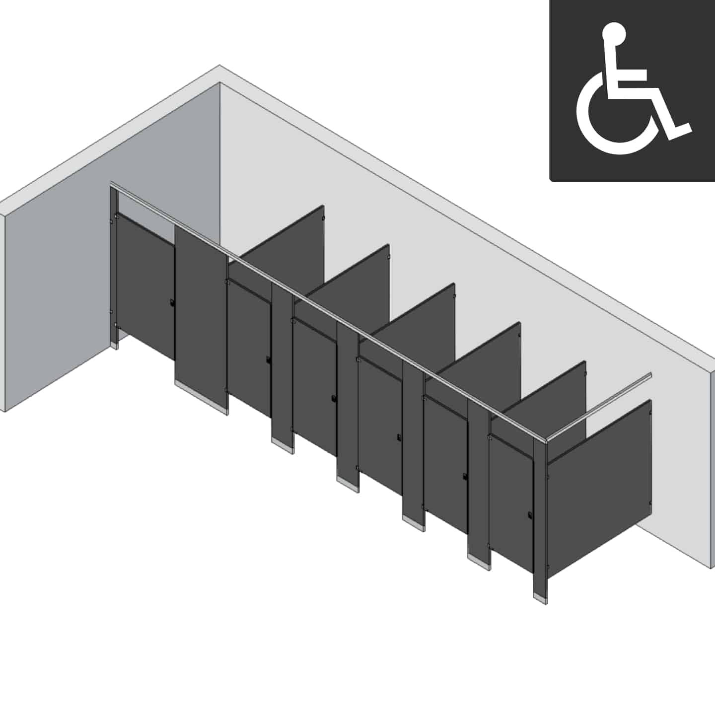 Bathroom Partitions - 6 Stalls - Left Hand In Corner ADA