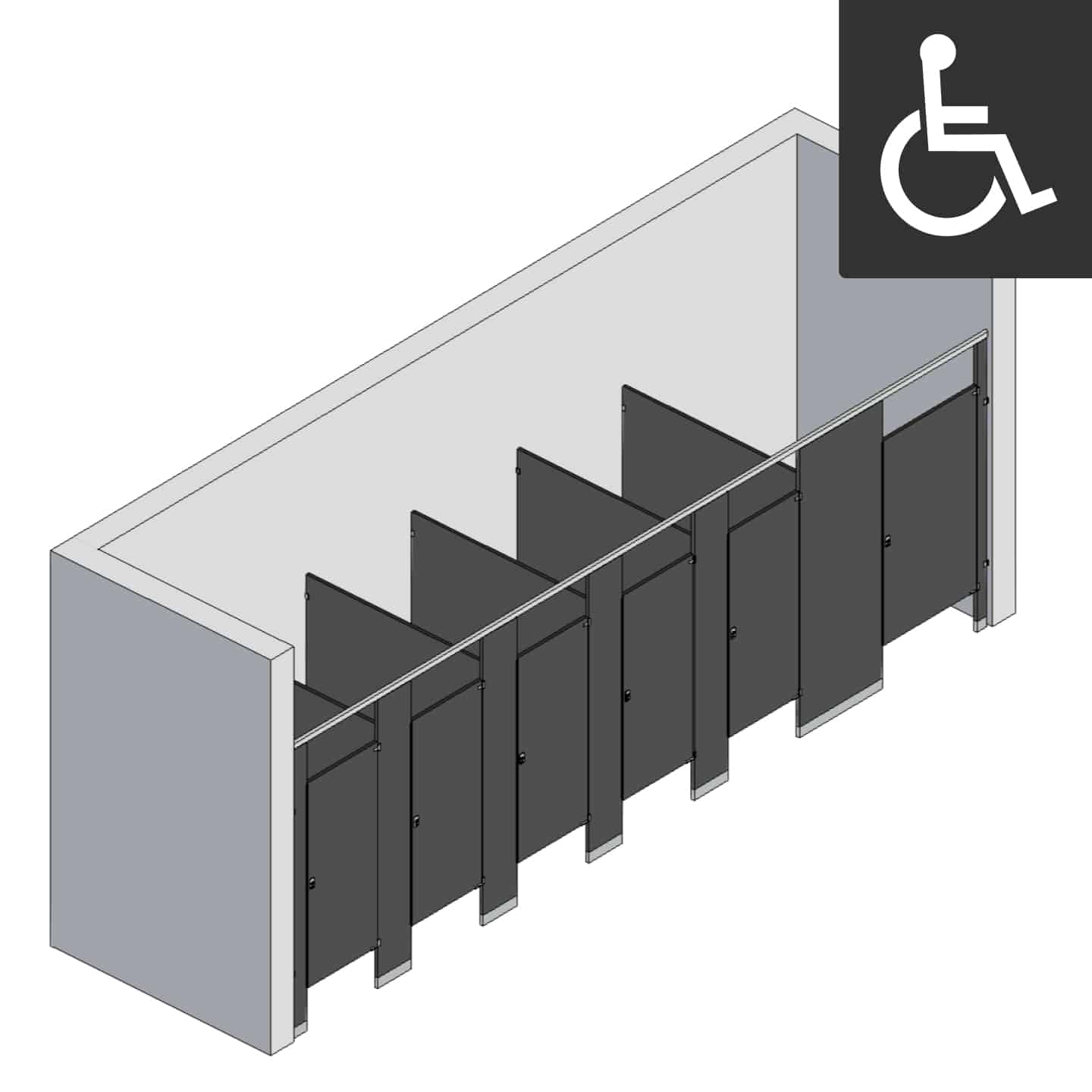 Bathroom Partitions - 6 Stalls - Right Hand Between Walls ADA
