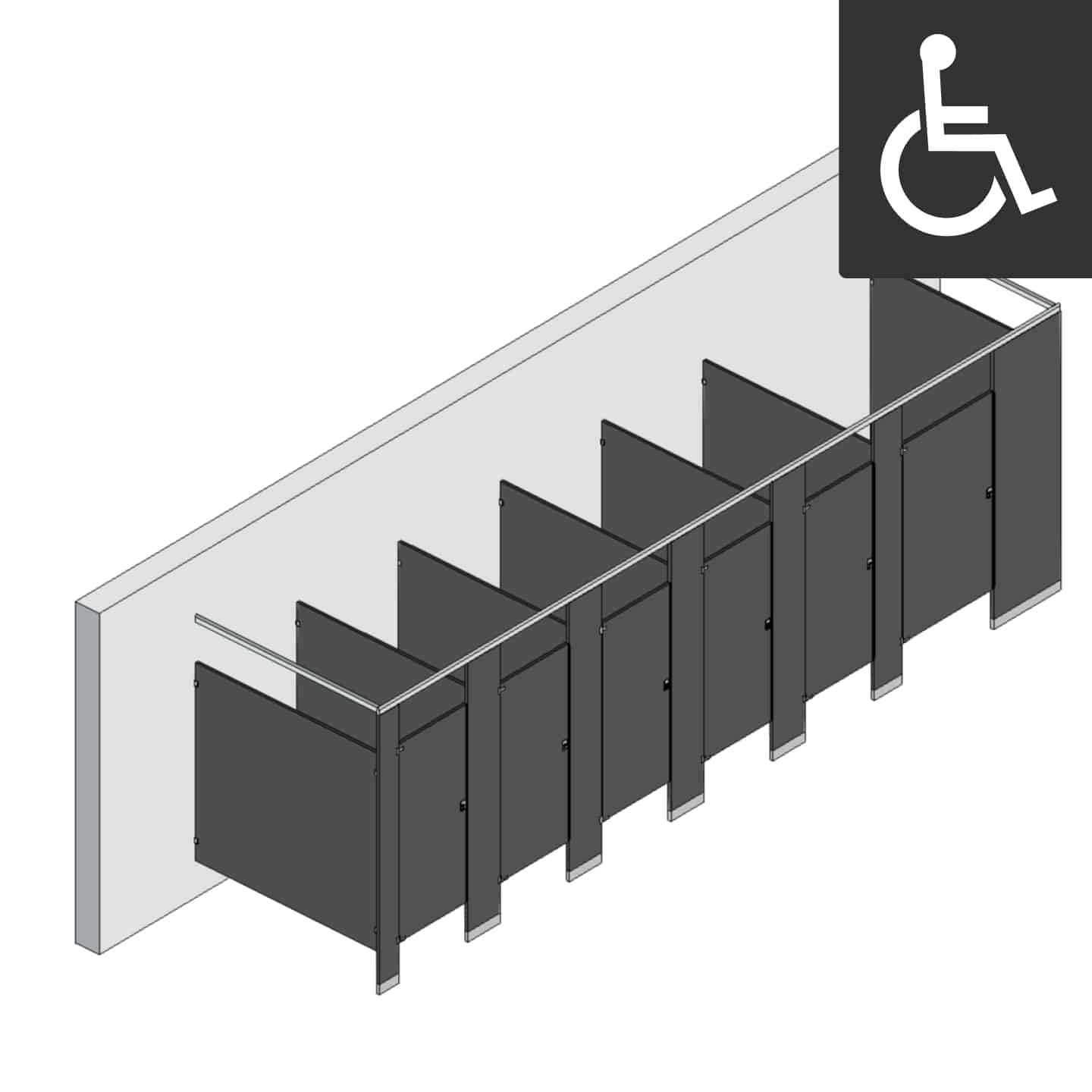 Bathroom Partitions - 6 Stalls - Right Hand Free Standing ADA